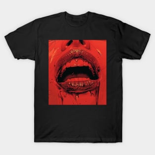 Red Lips Vampire Fangs Out T-Shirt